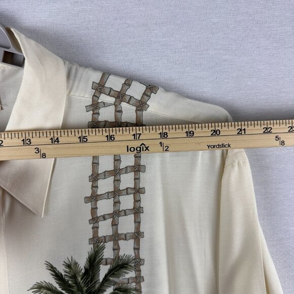 Campia Moda Vintage Cream Tropical Palm Tree Print Short Sleeve Button Up Shirt - Picture 8 of 11
